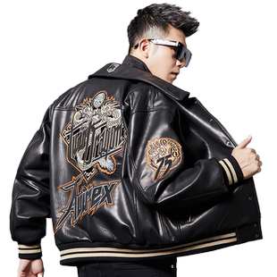 真皮皮衣男海宁机车修身翻领国潮刺绣头层绵羊皮夹克男士春秋外套