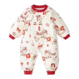 【拜冬年服】婴儿连体衣喜庆冬装加厚夹棉宝宝衣服红过年保暖棉服