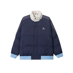 美式复古三条杠羽绒棉服女大童秋冬装初中高中学生宽松加厚面包服