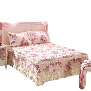 单件夹棉加厚纯棉床裙床罩1.2/1.5/1.8/2m防滑床套带裙边全棉床罩