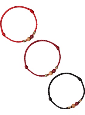 桃木朱砂红绳手链脚链儿童手绳
