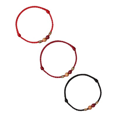 桃木朱砂红绳手链脚链儿童手绳