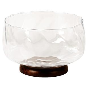 ins简约高档轻奢玻璃果盘大容量家用客厅木质底盘水果零食盘果盆