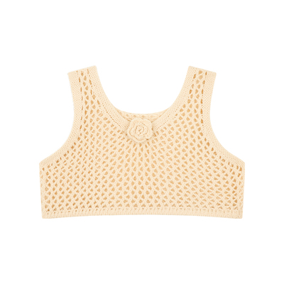 Amybaby女童上衣春季2026新款甜美法式镂空设计感花朵马甲打底衫