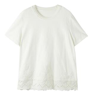 谜底简约T恤短袖2025年冬季新品纯棉亲肤下摆拼接蕾丝女254MT1723