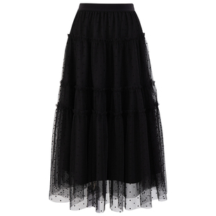 衣纱布菲璃纱 仙女百搭白色网纱半身裙女新款秋冬季a字蛋糕裙