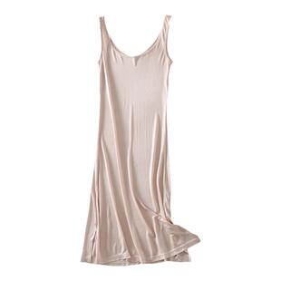 高档桑蚕丝V领真丝针织长裙吊带裙背心打底裙百搭睡裙大码加长款