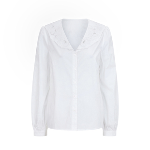 Ching's 复古气质镂空刺绣领上衣女士长袖内搭白衬衫设计感小众春
