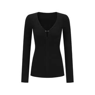 PAPERLLL辛间黑色V领2025新款长袖针织羊毛打底衫女内搭冬季白色