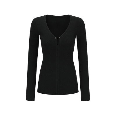 PAPERLLL辛间黑色V领2025新款长袖针织羊毛打底衫女内搭冬季白色