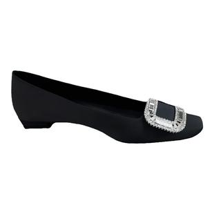 2025开春经典通勤百搭浅口女单鞋rv水钻方扣平跟方头粗跟平底女鞋