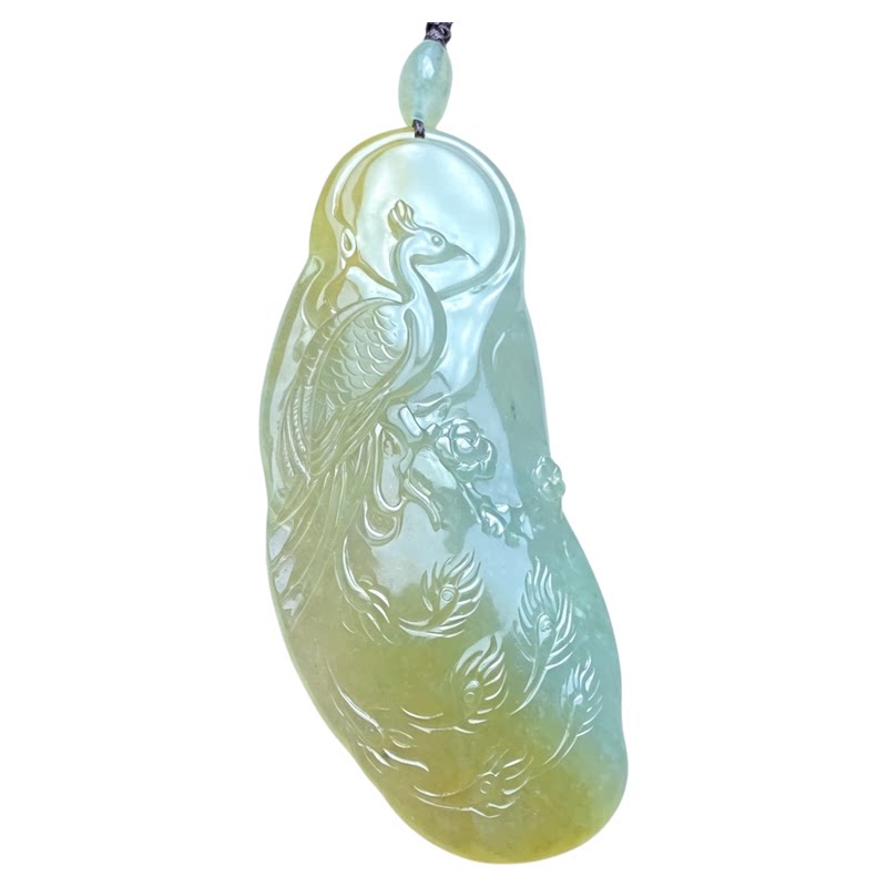 翠贵人冰种黄翡凤牌如意吊坠大件