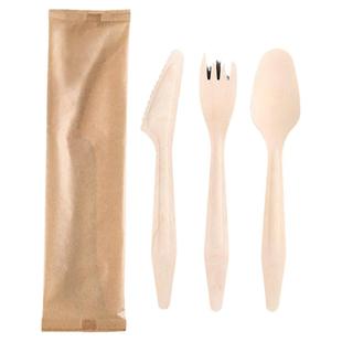 独立包装木质餐具勺子一次性叉勺木勺汤勺西餐甜品勺长柄叉子组合