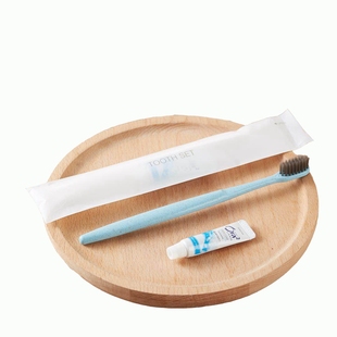 出口日式民宿客栈酒店秸杆牙刷牙膏二合一竹子牙刷软毛待客旅行