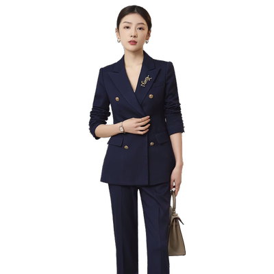 韩茗雅双排扣西装正装女套装气质