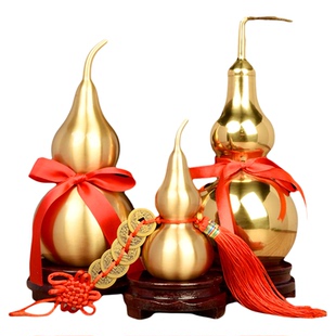 铜葫芦开盖空心装朱砂开口客厅卧室新中式五帝钱门对门挂饰件摆件