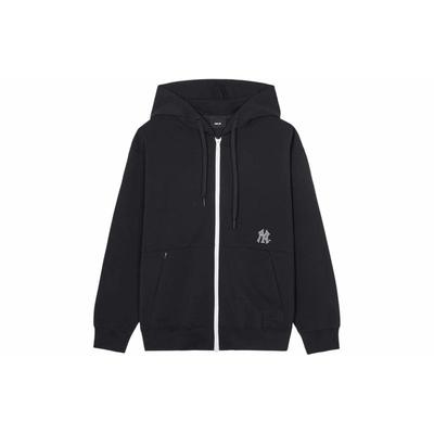 MLB SS24 纽约洋基队 大徽标拉链连帽开衫卫衣 男女同款 黑色