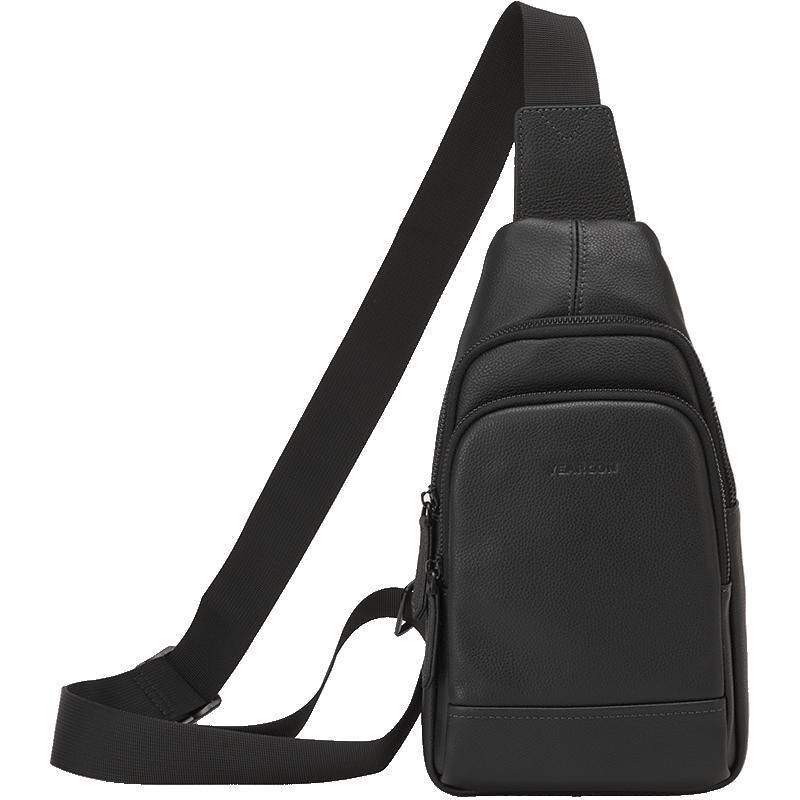 意尔康男士牛皮包送男友新款休闲便携腰包户外多功能胸包斜挎男包