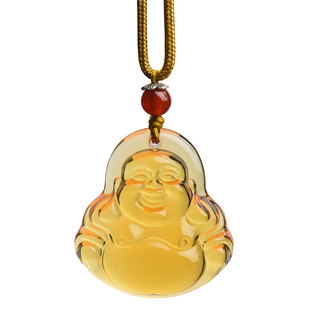 黄水晶佛吊坠大肚弥勒佛男女款项链保平安笑佛毛衣链生日礼物