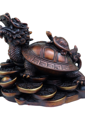 祥狮黄铜子母龙龟摆件装饰工艺品