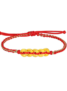 VANA足金五帝钱手绳黄金手饰女