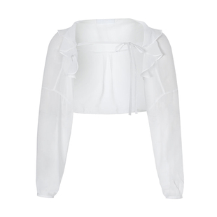 Notyourrose明星同款夏季荷叶边长袖雪纺外搭开衫女空调衫短上衣