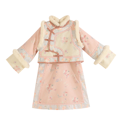 女童格格服古装汉服清朝满族服装中国风小女孩儿童拜年服秋冬加厚