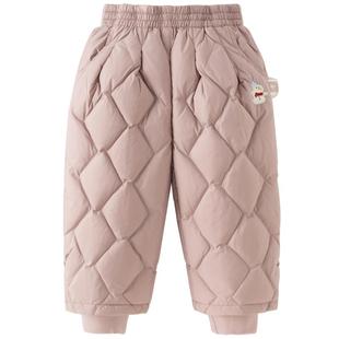 戴维贝拉儿童菱格羽绒裤2026冬装新款男童女童三防保暖裤子长裤厚