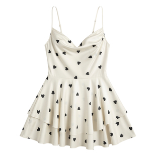 法式轻奢高级感真丝睡衣性感纯欲风原创爱心荡漾领吊带睡裙带胸垫