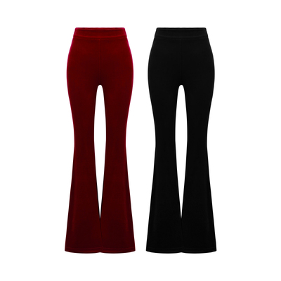 XULU原创轻奢酒红色丝绒休闲裤气质修身显瘦显腿长高腰微喇长裤