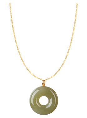 iSTONE/石头记天然和田玉平安扣吊坠项链女925银锁骨链母亲节礼物