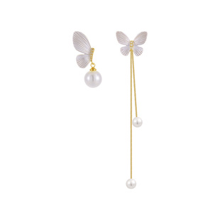 蝴蝶珍珠流苏耳钉女2026新款爆款高级感轻奢耳环夸张独特漂亮耳饰