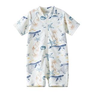 嫚熙婴童泳衣短袖连体男女宝宝防晒儿童温泉泳装男女童2025新款