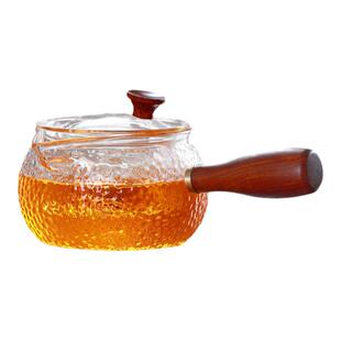日本侧把壶玻璃煮茶壶耐高温锤纹木柄功夫茶具家用过滤泡茶壶大小