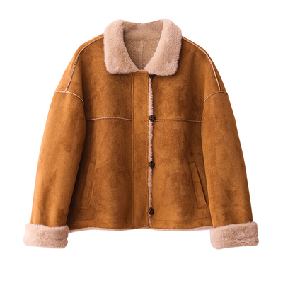 小耳出品毛绒翻领鹿皮绒拉链外套