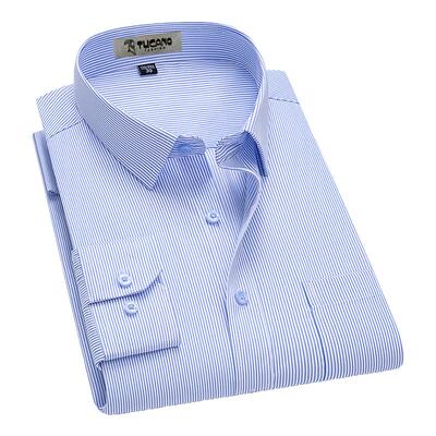 啄木鸟秋男士长袖棉衬衫中年抗皱商务职业正装宽松衬衣休闲加大码