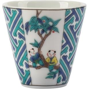 同合日本进口九谷烧缘起茶杯日式家用复古福禄冰裂纹品茗杯主人杯