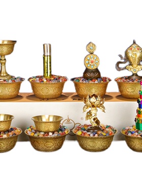 慧宝铜制八供藏式佛堂摆件