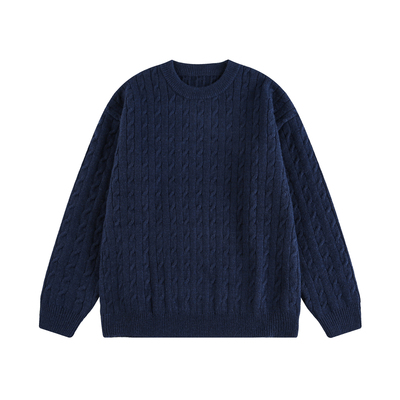 NEVERNEED纯色麻花圆领套头毛衣