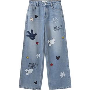 播商场同款迪士尼米奇系列直筒宽松牛仔裤女25早秋新品BDS3KD3333