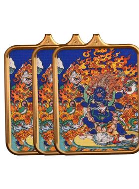 藏式大黑天唐卡吊坠六臂玛哈嘎拉项链本命年挂件随身小唐卡嘎乌盒