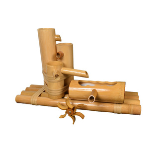 竹子流水器 客厅招财循环摆件石槽装饰造景陶瓷鱼缸过滤器 竹流水