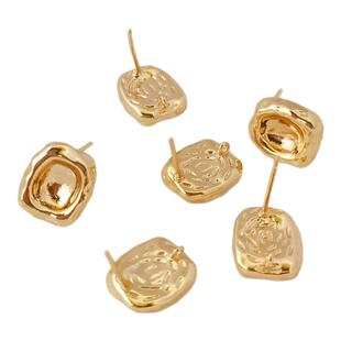 保色配件14K包金几何椭圆S925银耳针带吊环耳钉耳饰手工DIY配饰