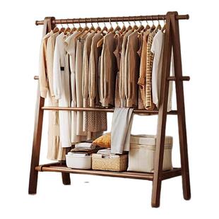 实木落地卧室衣帽架家用房间客厅木质衣服挂架可折叠双杆挂衣架子
