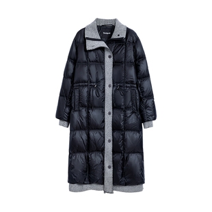 【保暖90白鸭绒】Desigual针织拼接抽绳收腰女士羽绒服