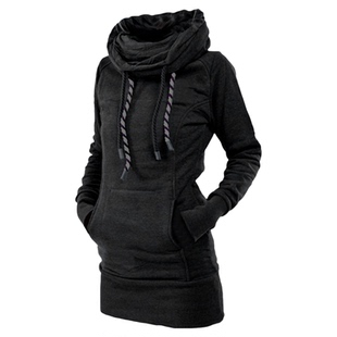 Hooded pile neck casual long sweater连帽堆堆领休闲长款卫衣女