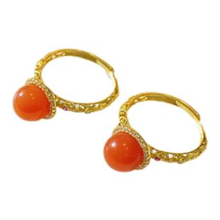 特价清货天然红玛瑙镀银镶嵌戒指戒面成色好 女款红玛瑙饰品戒指