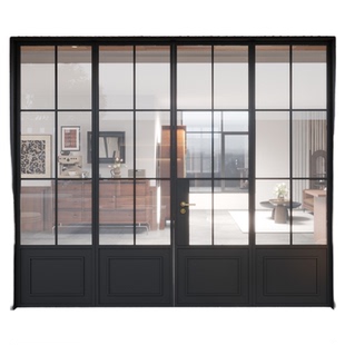 法式断桥铝合金格子门窗复古老钢门室外阳台门双开门中古风花园门