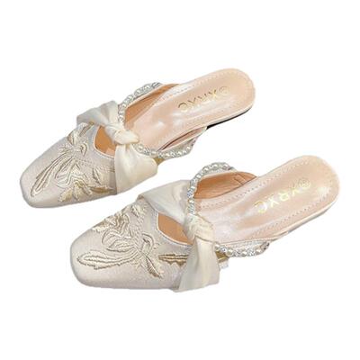 新中式刺绣复古风平底包头半拖鞋