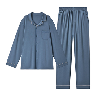 曼妮芬MW1男士睡衣套装纯棉长袖长裤翻领家居服高质感 40320129